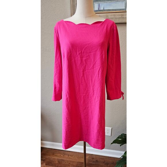 Talbots Party Crepe Shift with Scalloped Neck Dress Women Size 8 Pink Tie Sleeve - Picture 2 of 6